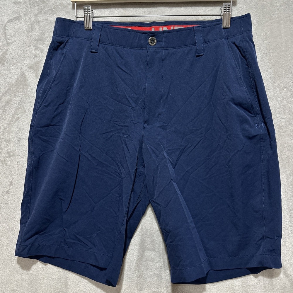 Under Armour Heat Gear Men's Size 34 Blue Performance Shorts Pockets Logo